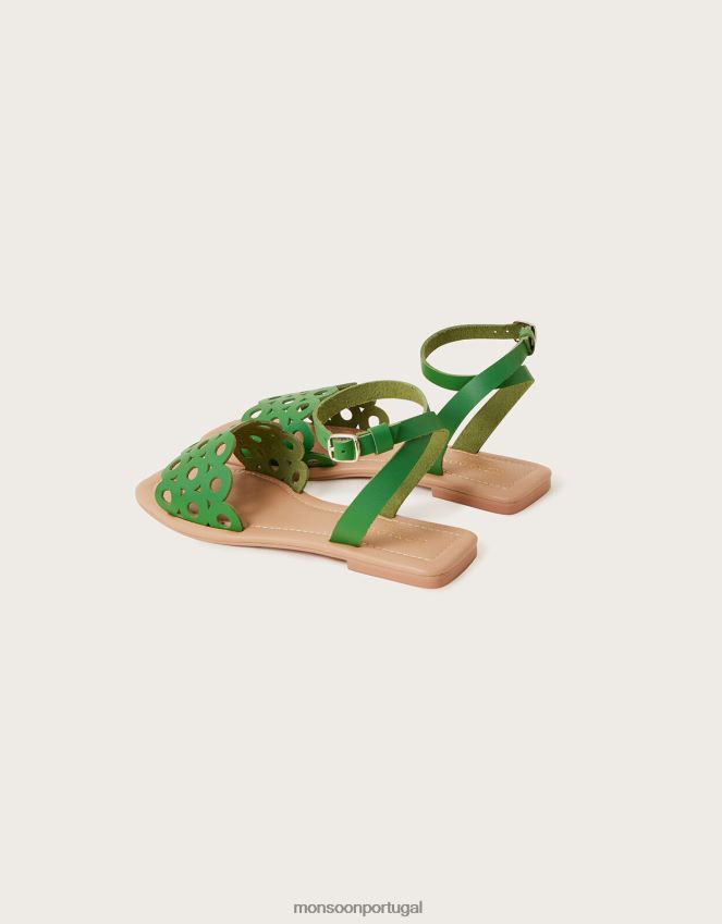 calçados sandálias de couro cutwork Monsoon mulheres verde RPLH8F1534