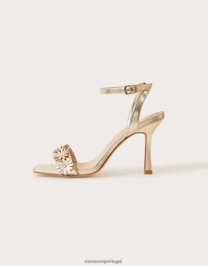 calçados sandálias de flores metálicas Monsoon mulheres ouro RPLH8F1532