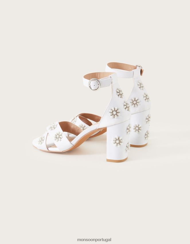 calçados sandálias de salto de noiva decoradas com flores Monsoon mulheres marfim RPLH8F1511