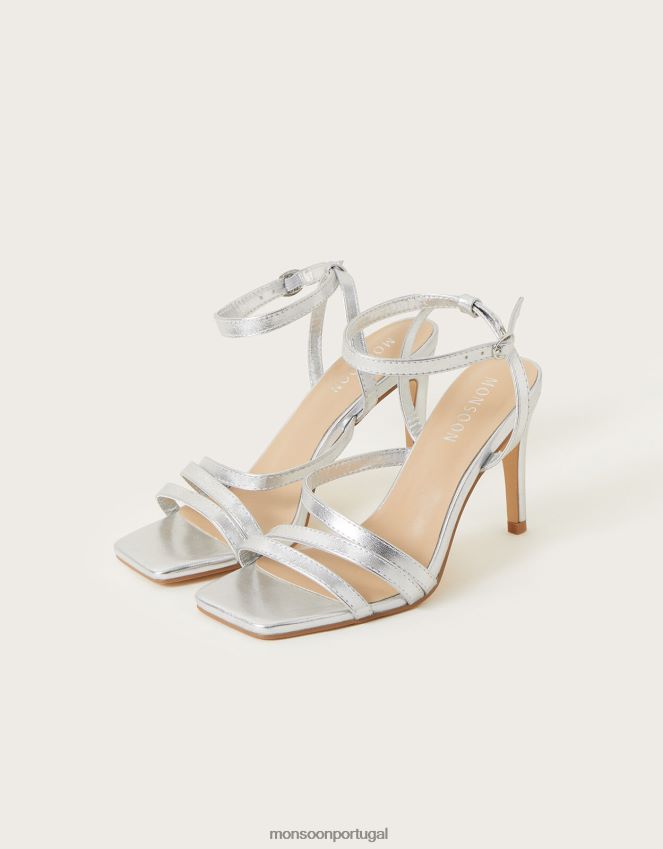 calçados sandálias de tiras quadradas Monsoon mulheres prata RPLH8F1509