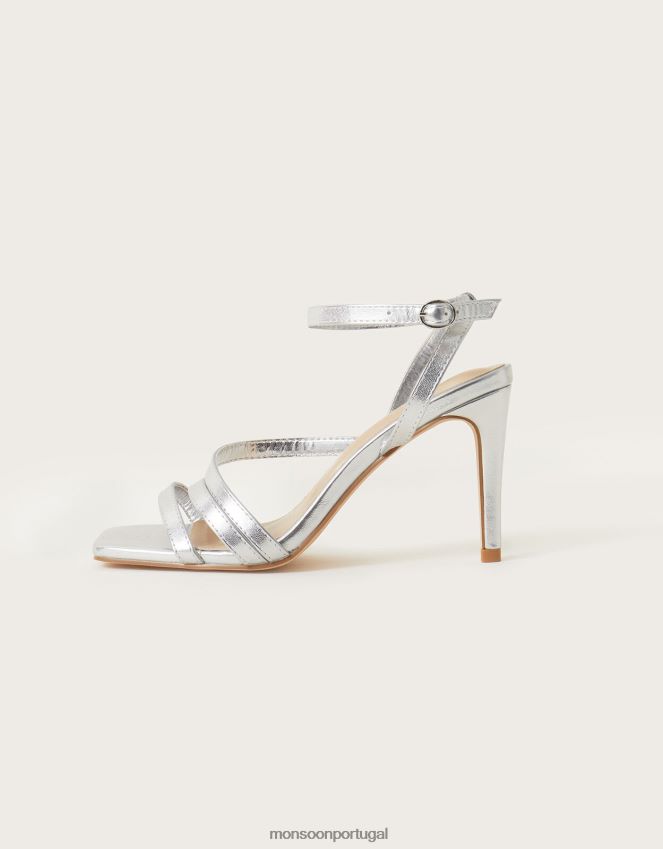 calçados sandálias de tiras quadradas Monsoon mulheres prata RPLH8F1509