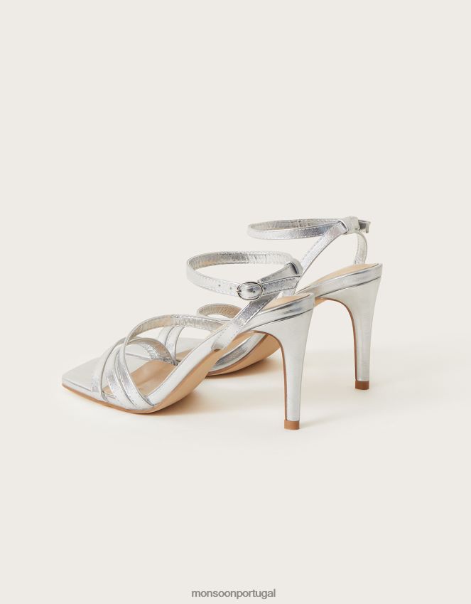 calçados sandálias de tiras quadradas Monsoon mulheres prata RPLH8F1509