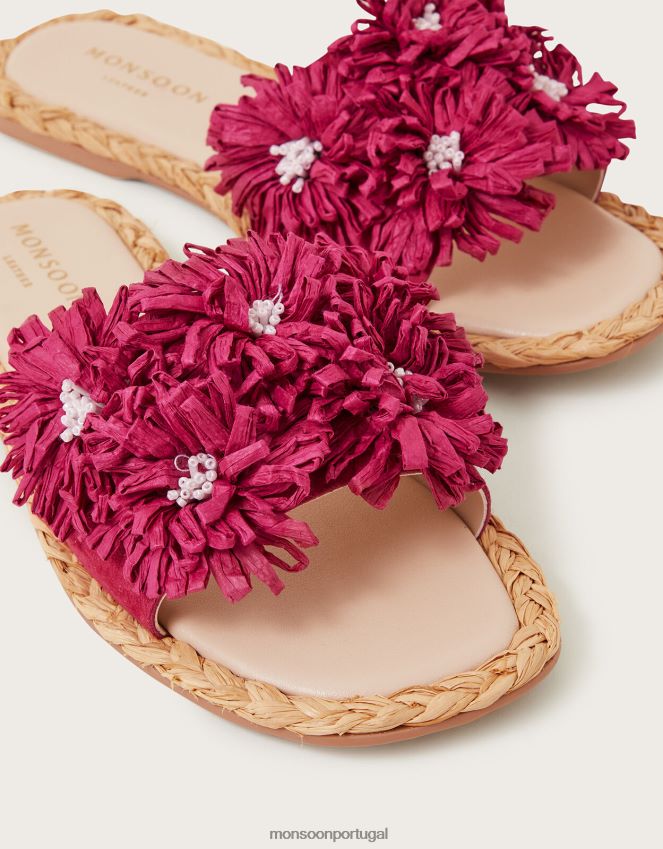 calçados sliders de camurça floral de ráfia Monsoon mulheres rosa RPLH8F1476