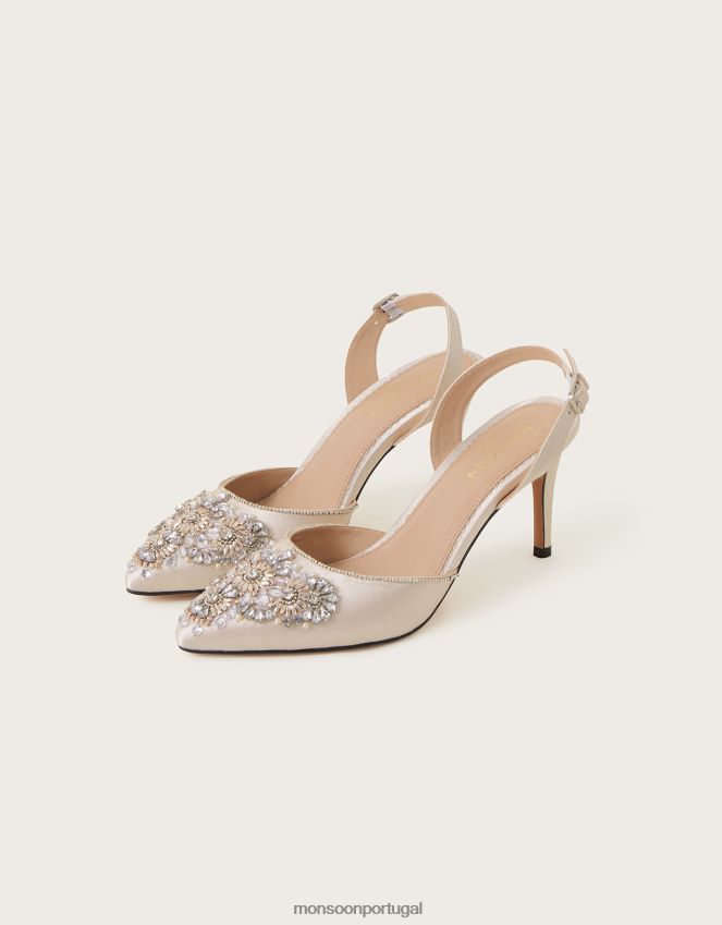 calçados sapatos de noiva slingback embelezados naturais Monsoon mulheres naturais (champanhe) RPLH8F1491