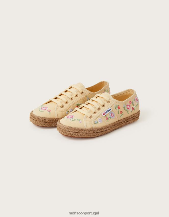 calçados superga tênis alpercata bordado Monsoon mulheres amarelo RPLH8F1474