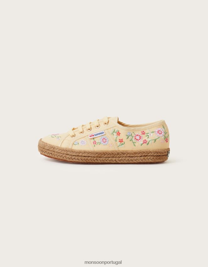 calçados superga tênis alpercata bordado Monsoon mulheres amarelo RPLH8F1474