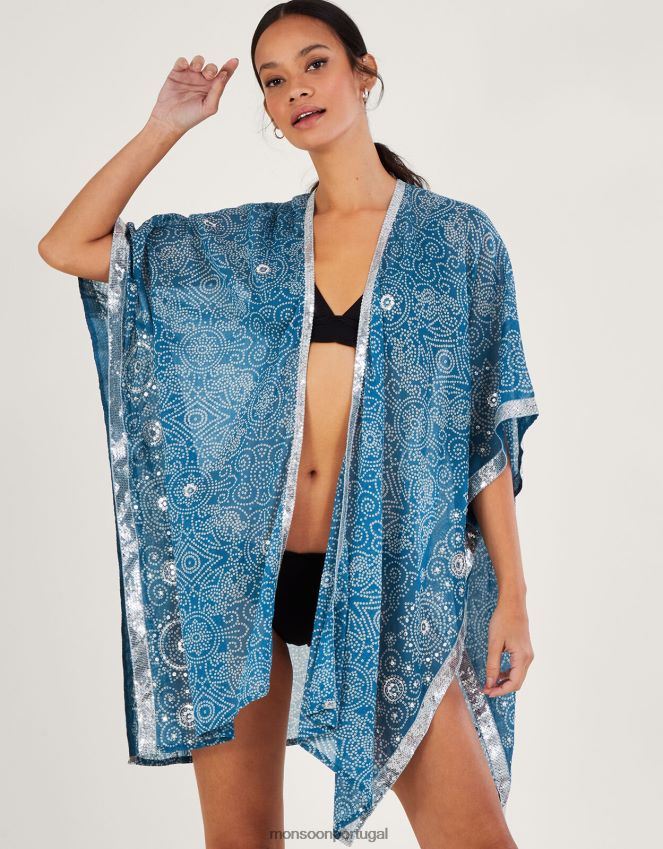 roupas capa com estampa bandhani Monsoon mulheres azul RPLH8F159