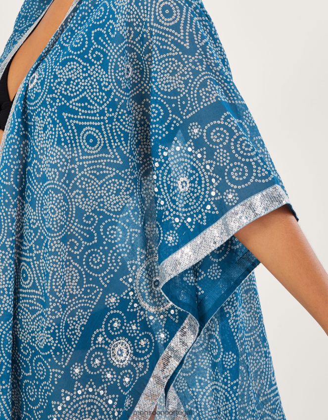 roupas capa com estampa bandhani Monsoon mulheres azul RPLH8F159