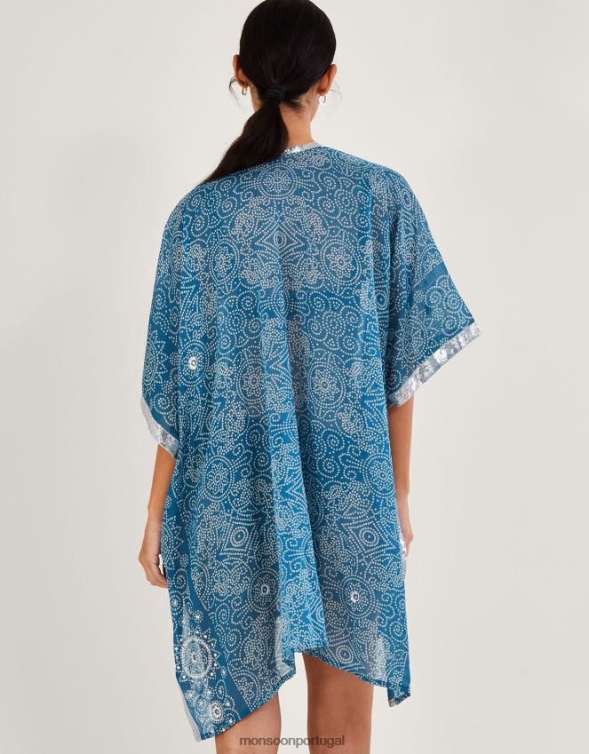 roupas capa com estampa bandhani Monsoon mulheres azul RPLH8F159