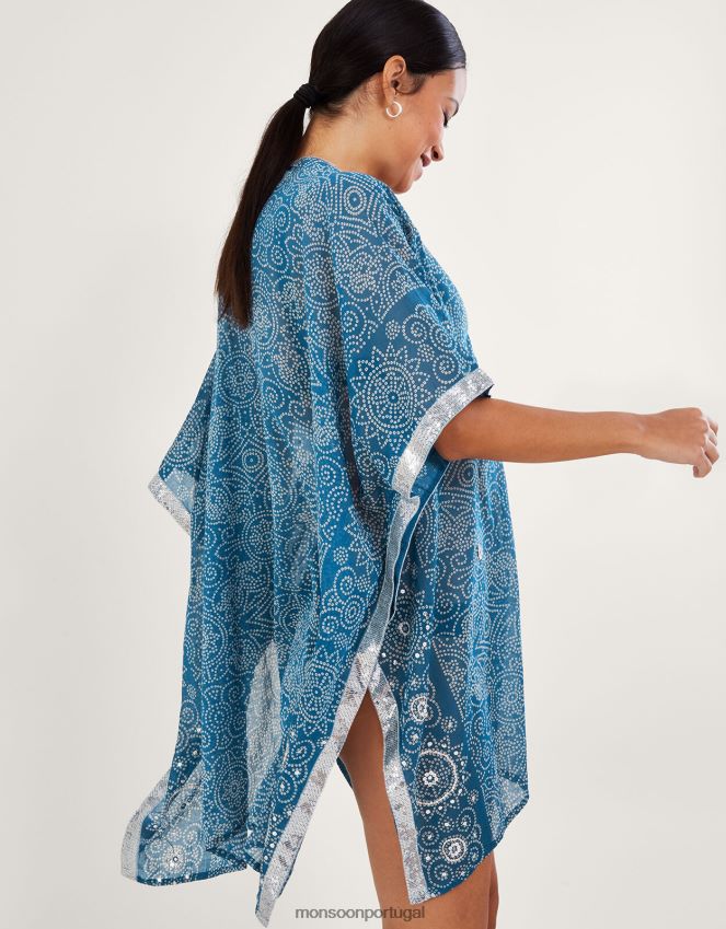 roupas capa com estampa bandhani Monsoon mulheres azul RPLH8F159