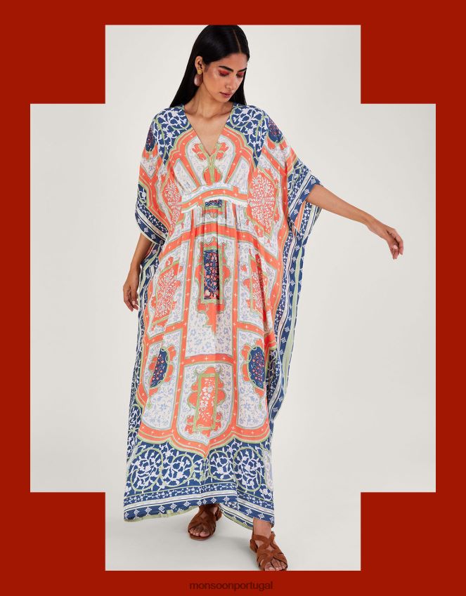 roupas cem estrelas verão indiano maxi kaftan Monsoon mulheres laranja (coral) RPLH8F294