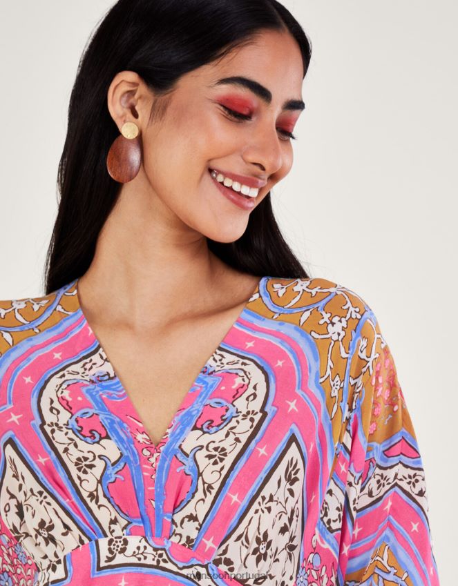 roupas cem estrelas verão indiano maxi kaftan Monsoon mulheres rosa RPLH8F299