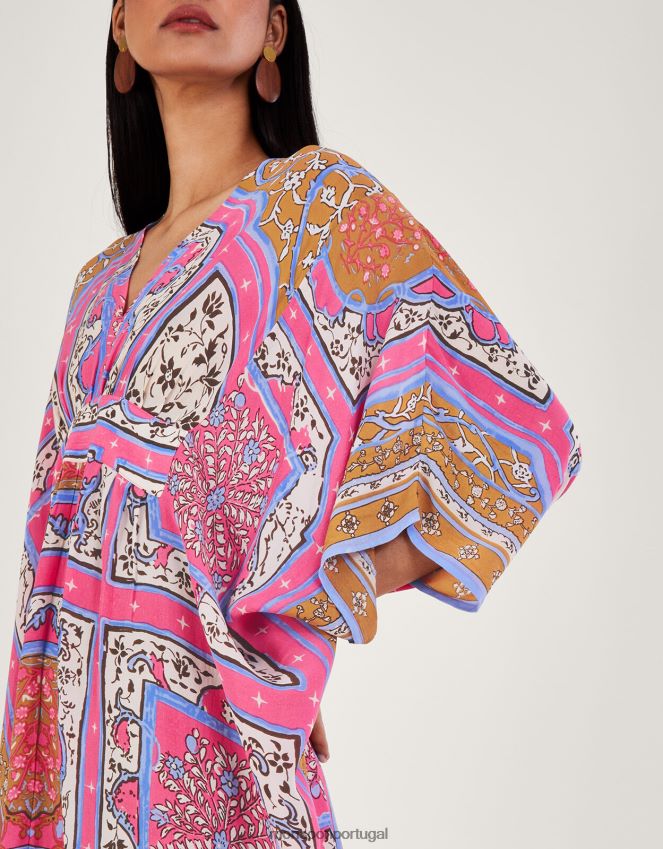 roupas cem estrelas verão indiano maxi kaftan Monsoon mulheres rosa RPLH8F299
