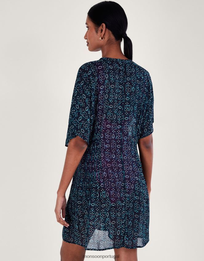roupas estampa kaftan bordado Monsoon mulheres azul-marinho) RPLH8F154