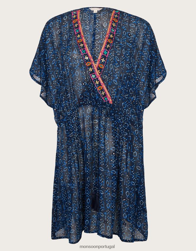 roupas estampa kaftan bordado Monsoon mulheres azul-marinho) RPLH8F154