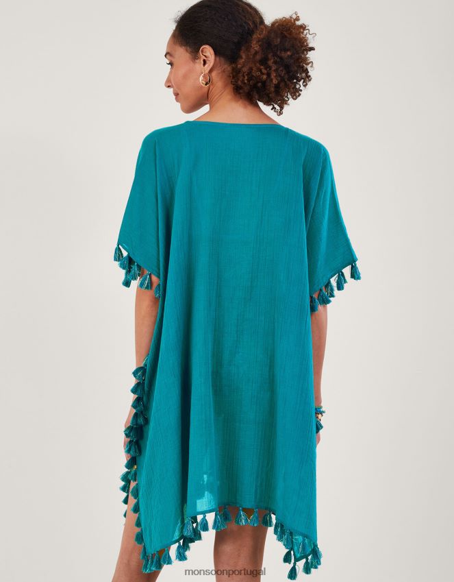 roupas kaftan bordado com palmeira Monsoon mulheres azul (turquesa) RPLH8F821