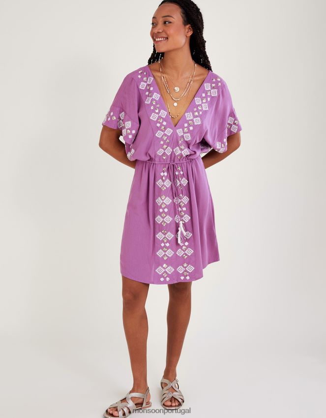 roupas kaftan decorado com decote em V Monsoon mulheres roxo (lilás) RPLH8F158
