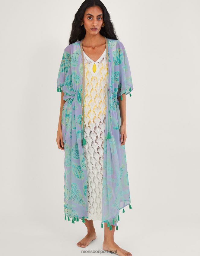 roupas kaftan longo com estampa de concha do mar Monsoon mulheres quente RPLH8F328
