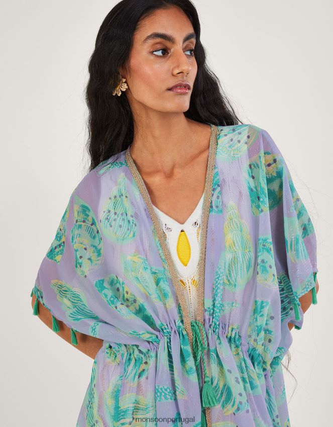 roupas kaftan longo com estampa de concha do mar Monsoon mulheres quente RPLH8F328