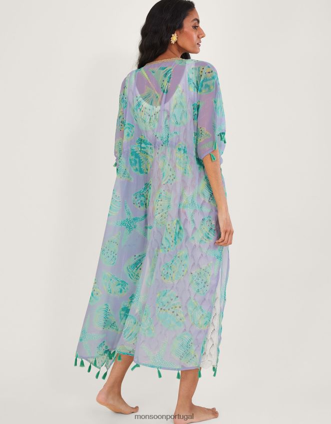 roupas kaftan longo com estampa de concha do mar Monsoon mulheres quente RPLH8F328