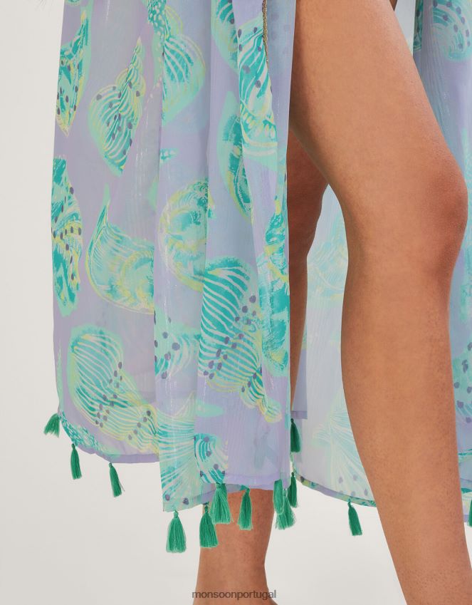 roupas kaftan longo com estampa de concha do mar Monsoon mulheres quente RPLH8F328
