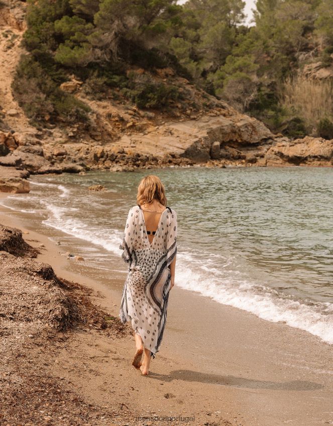 roupas maxi kaftan com estampa circular em lenzing ecovero Monsoon mulheres marfim RPLH8F862