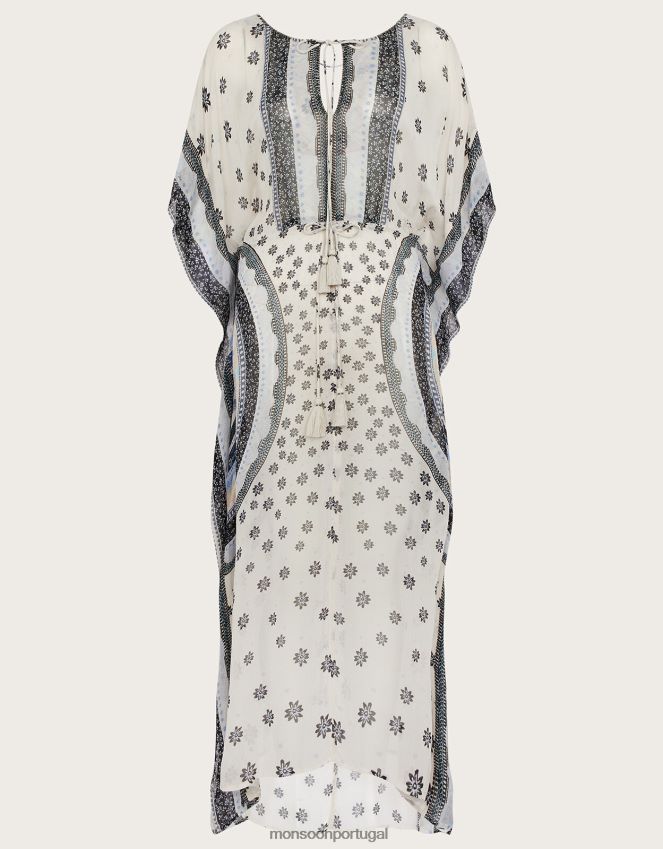 roupas maxi kaftan com estampa circular em lenzing ecovero Monsoon mulheres marfim RPLH8F862