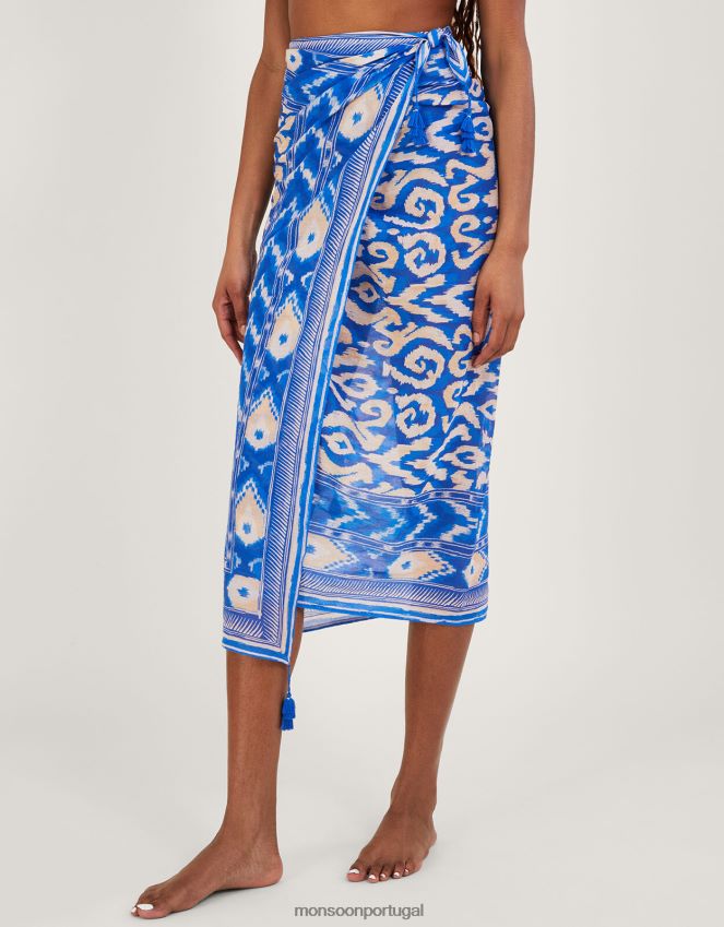 roupas sarongue estampado ikat Monsoon mulheres azul RPLH8F1184