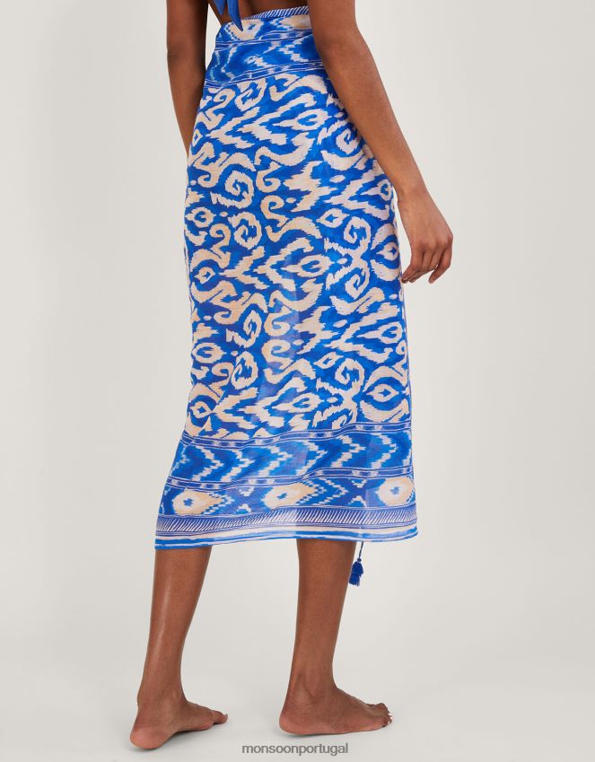 roupas sarongue estampado ikat Monsoon mulheres azul RPLH8F1184