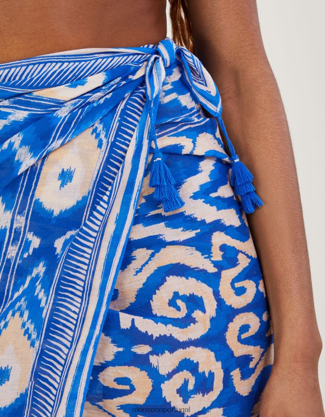 roupas sarongue estampado ikat Monsoon mulheres azul RPLH8F1184