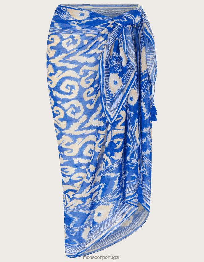 roupas sarongue estampado ikat Monsoon mulheres azul RPLH8F1184