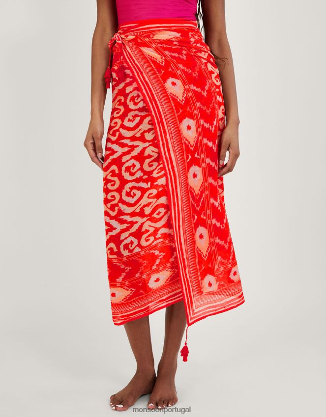 roupas sarongue estampado ikat Monsoon mulheres laranja RPLH8F1185
