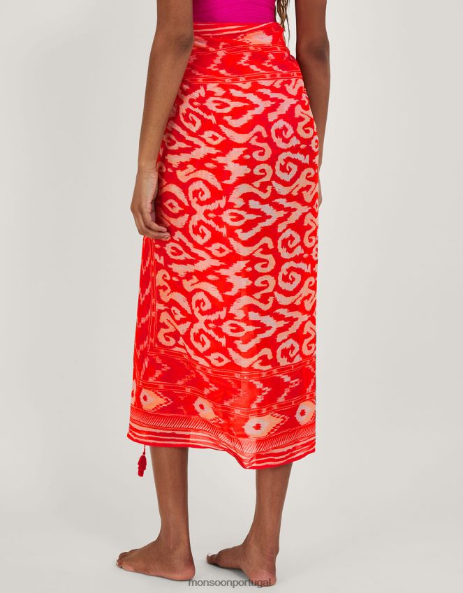 roupas sarongue estampado ikat Monsoon mulheres laranja RPLH8F1185