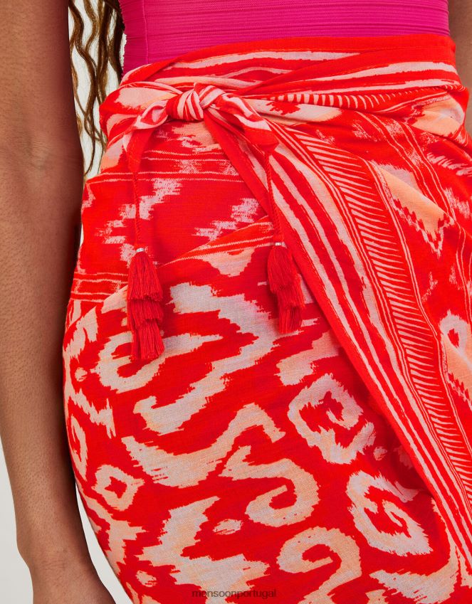 roupas sarongue estampado ikat Monsoon mulheres laranja RPLH8F1185
