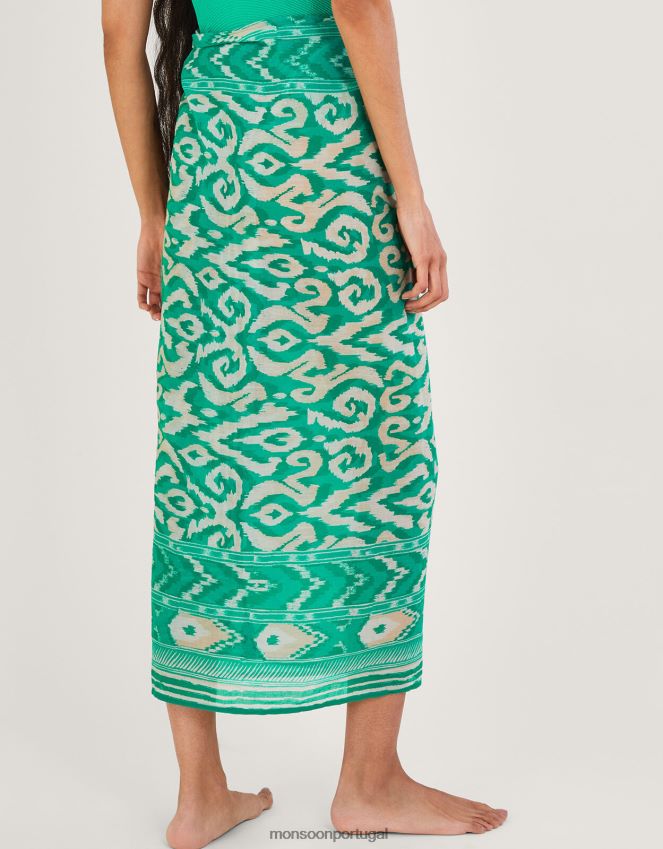 roupas sarongue estampado ikat Monsoon mulheres verde RPLH8F1183