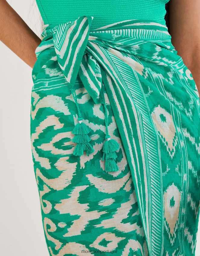 roupas sarongue estampado ikat Monsoon mulheres verde RPLH8F1183