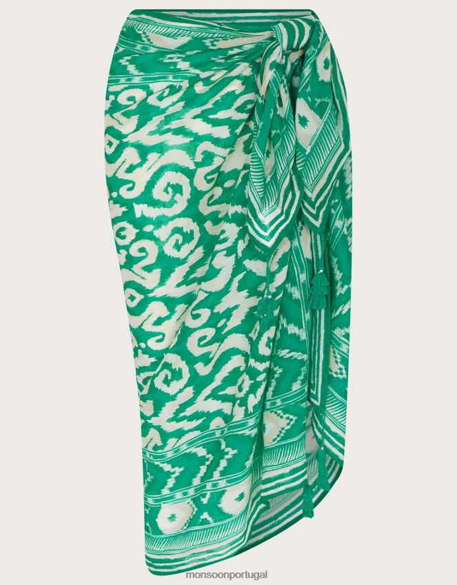 roupas sarongue estampado ikat Monsoon mulheres verde RPLH8F1183