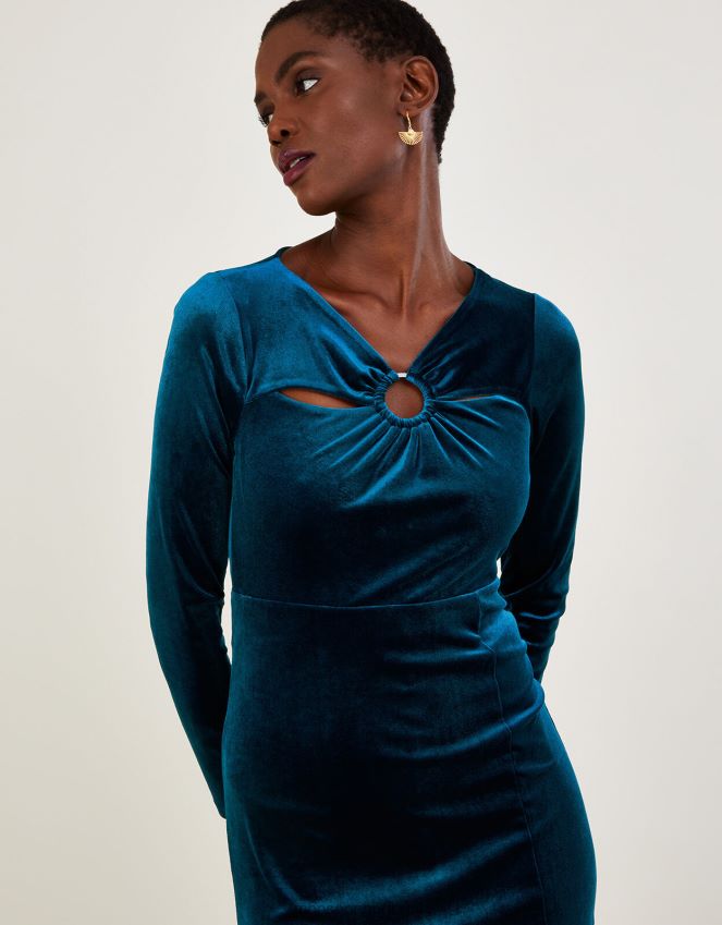 roupas vestido cece veludo com poliéster reciclado Monsoon mulheres cerceta RPLH8F615