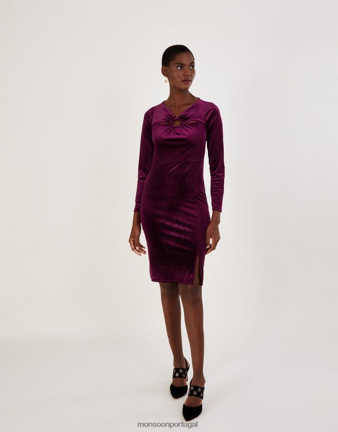 roupas vestido cece veludo com poliéster reciclado Monsoon mulheres vermelho RPLH8F899