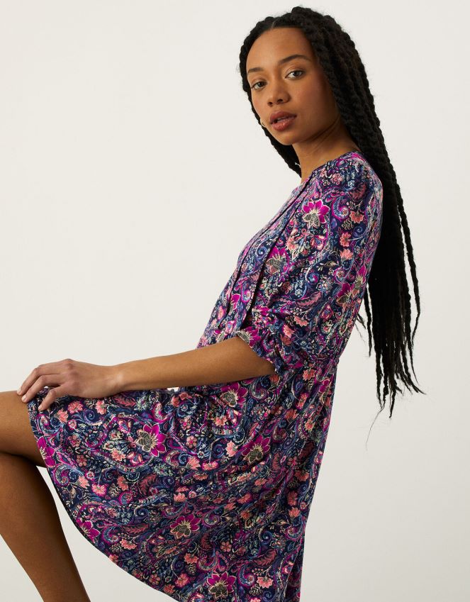 roupas vestido jersey estampado plissado Monsoon mulheres azul-marinho) RPLH8F923