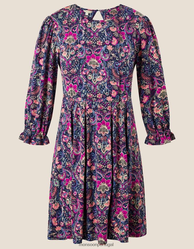 roupas vestido jersey estampado plissado Monsoon mulheres azul-marinho) RPLH8F923