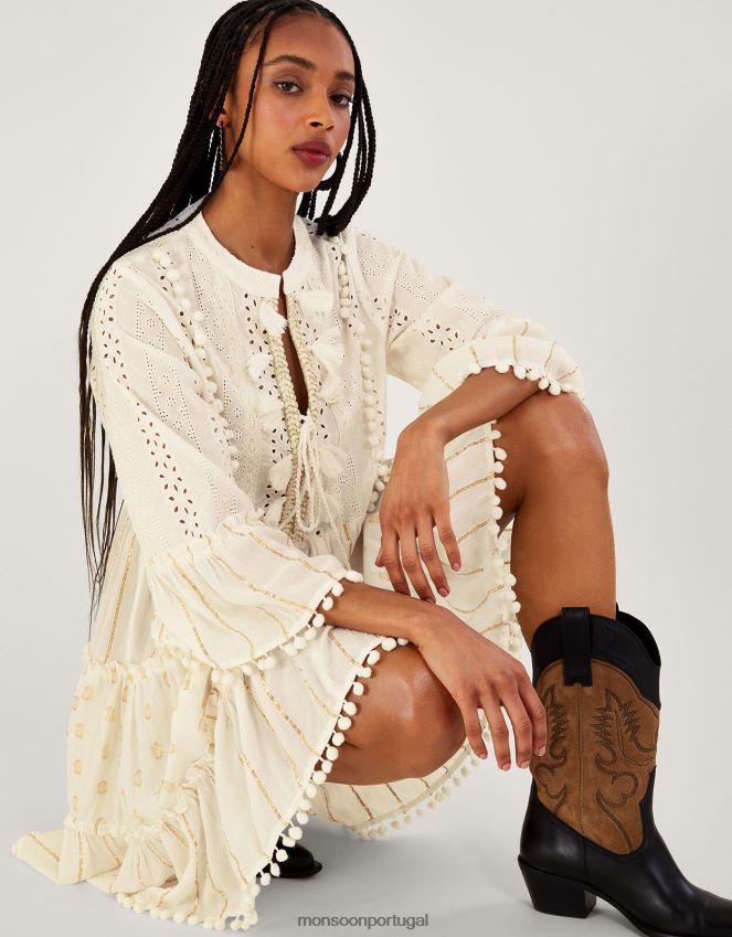 roupas vestido kaftan com borla metálica Monsoon mulheres marfim RPLH8F453