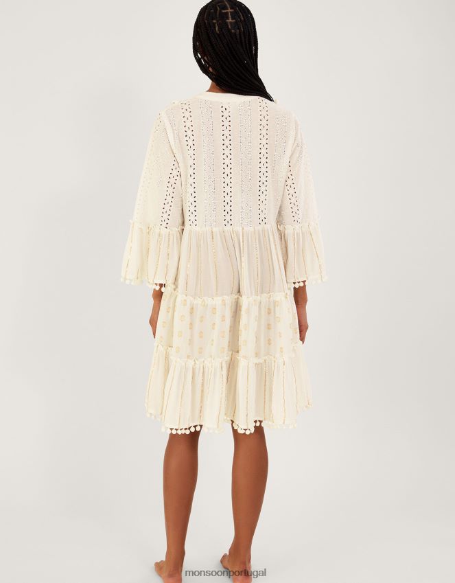roupas vestido kaftan com borla metálica Monsoon mulheres marfim RPLH8F453