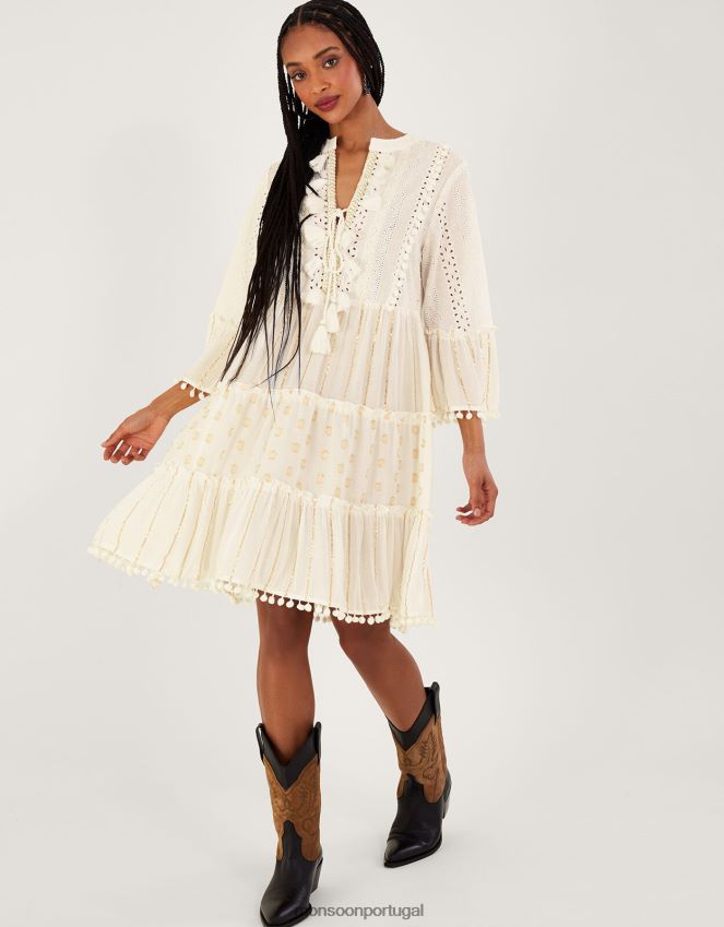 roupas vestido kaftan com borla metálica Monsoon mulheres marfim RPLH8F453