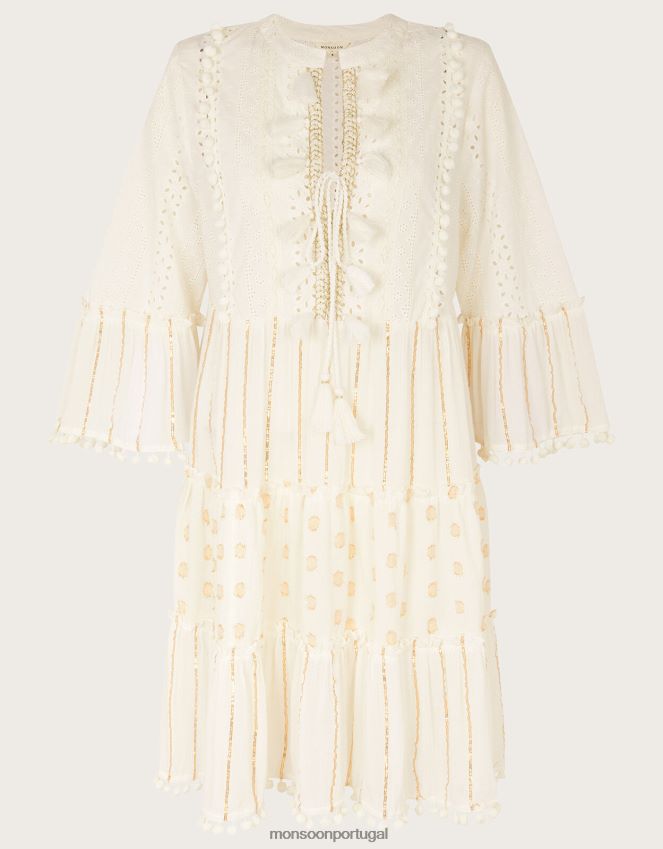 roupas vestido kaftan com borla metálica Monsoon mulheres marfim RPLH8F453