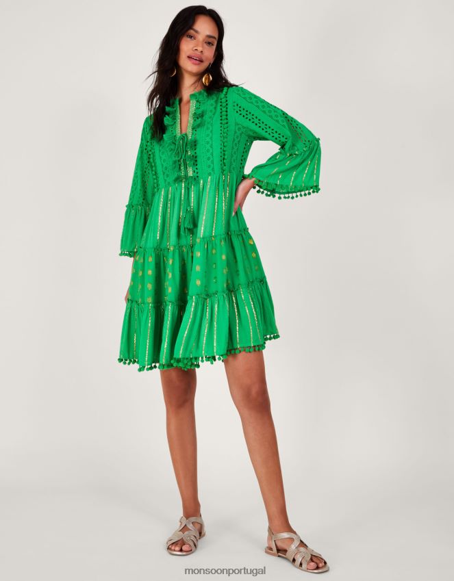 roupas vestido kaftan com borla metálica Monsoon mulheres verde RPLH8F295