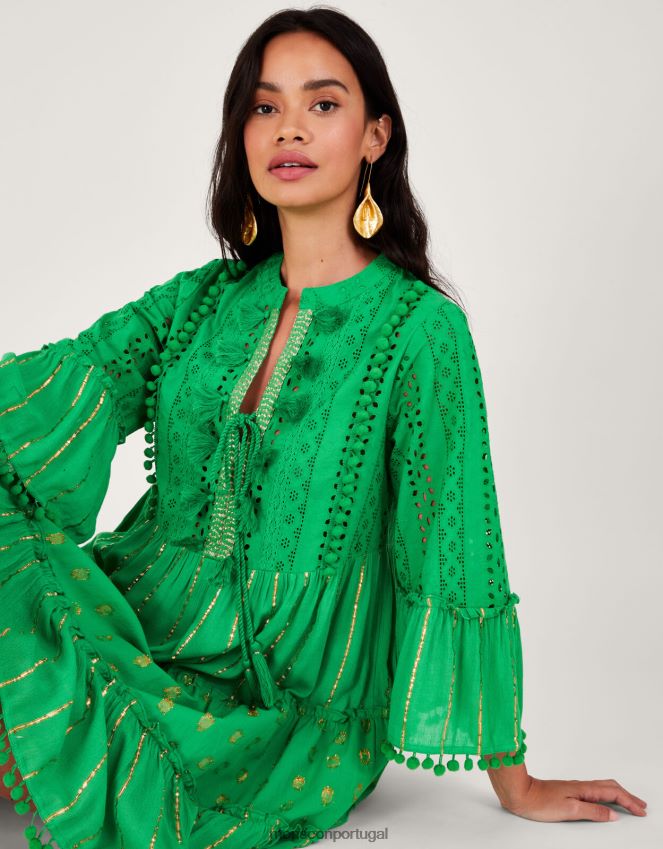 roupas vestido kaftan com borla metálica Monsoon mulheres verde RPLH8F295