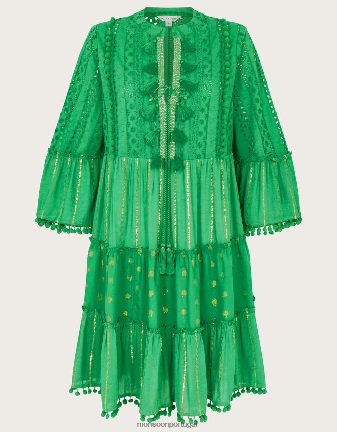 roupas vestido kaftan com borla metálica Monsoon mulheres verde RPLH8F295