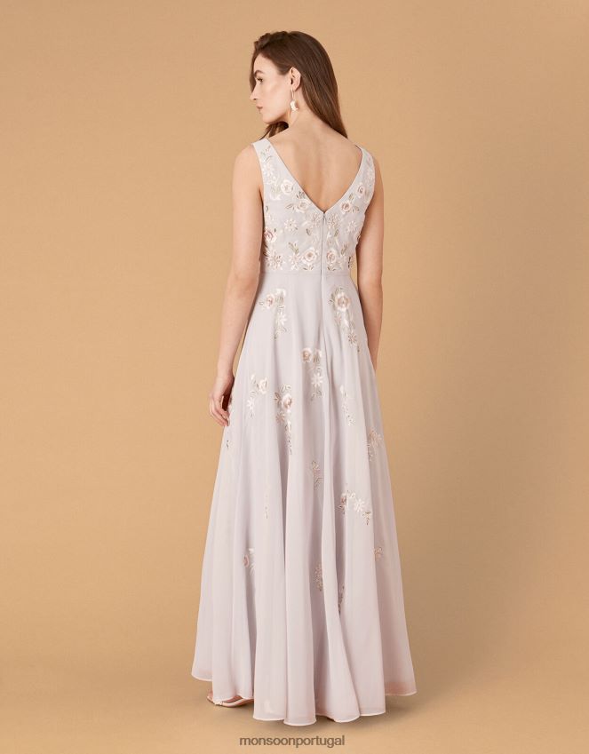 roupas vestido maxi bordado floral addison Monsoon mulheres azul RPLH8F1146