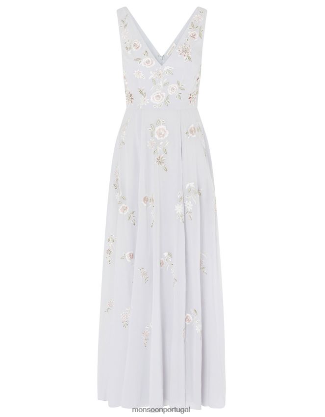 roupas vestido maxi bordado floral addison Monsoon mulheres azul RPLH8F1146
